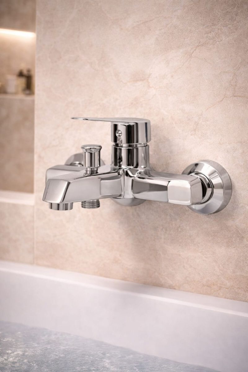 Krom Kare Lüx Ağır Gövde Banyo Bataryası