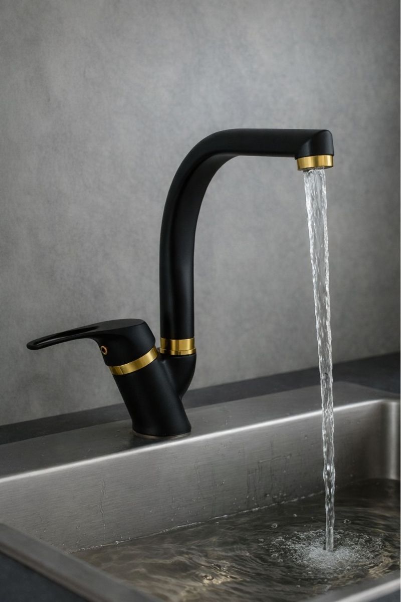 Siyah Gold Mutfak-Lavabo Bataryası Balıksırtı Borulu