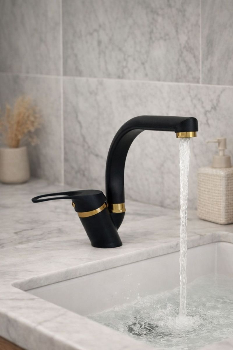 Siyah Gold Mutfak-Lavabo Bataryası Balıksırtı Borulu