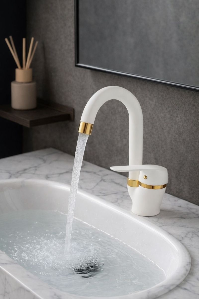 Beyaz Gold Mutfak-Lavabo Bataryası Baston Borulu