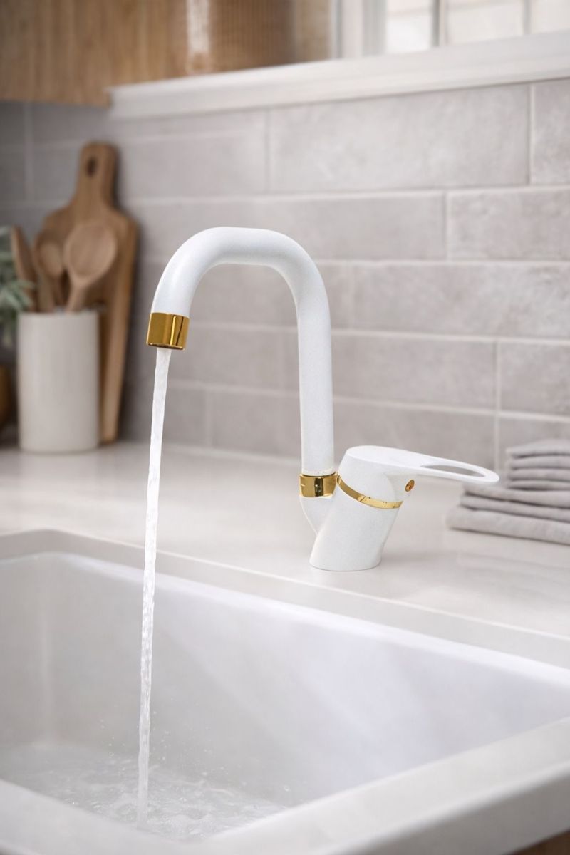 Beyaz Gold Mutfak-Lavabo Bataryası Köşe Borulu