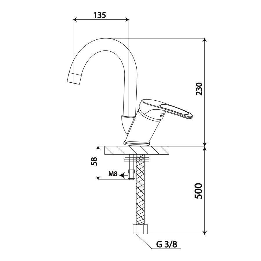 Siyah Krom 360 Derece Oynar Başlıklı Mutfak-Lavabo Bataryası Baston Borulu