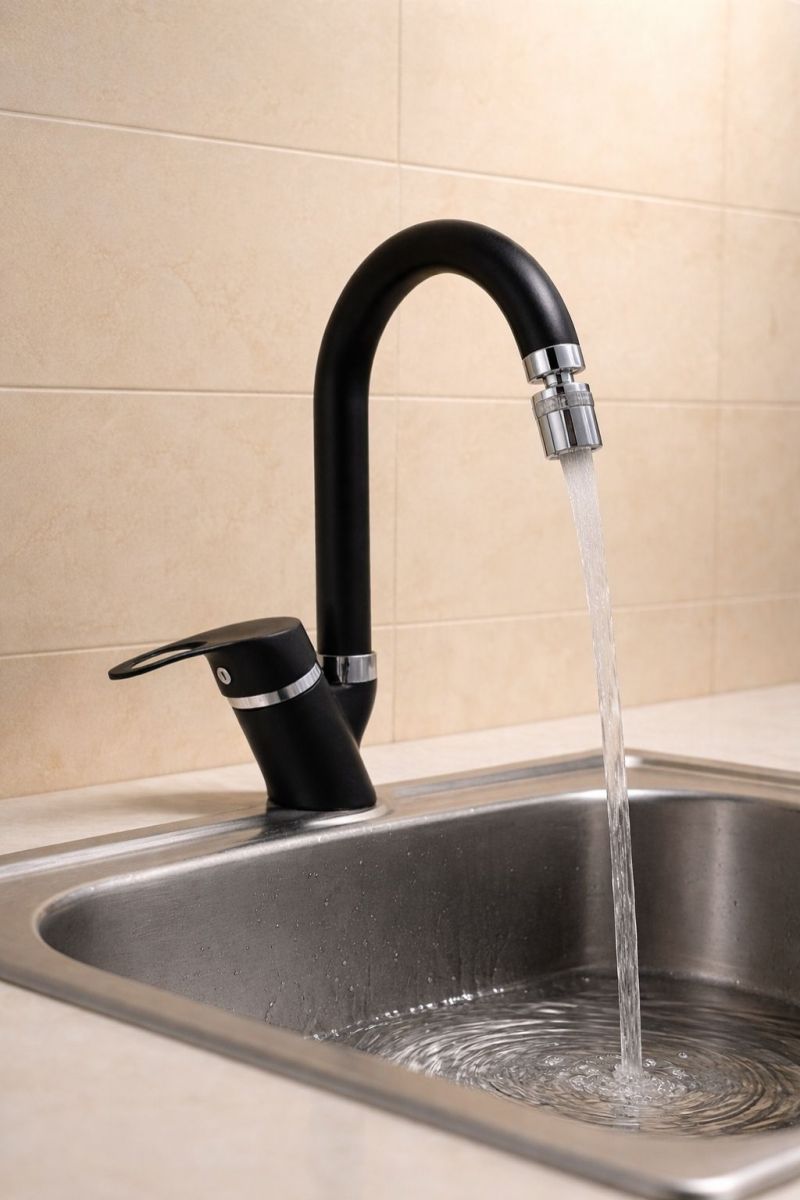 Siyah Krom 360 Derece Oynar Başlıklı Mutfak-Lavabo Bataryası Baston Borulu