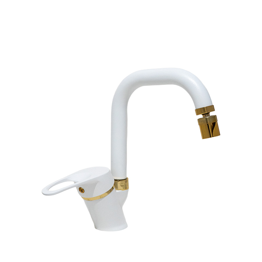 Beyaz Gold 360 Derece Oynar Başlıklı Mutfak-Lavabo Bataryası Köşe Borulu