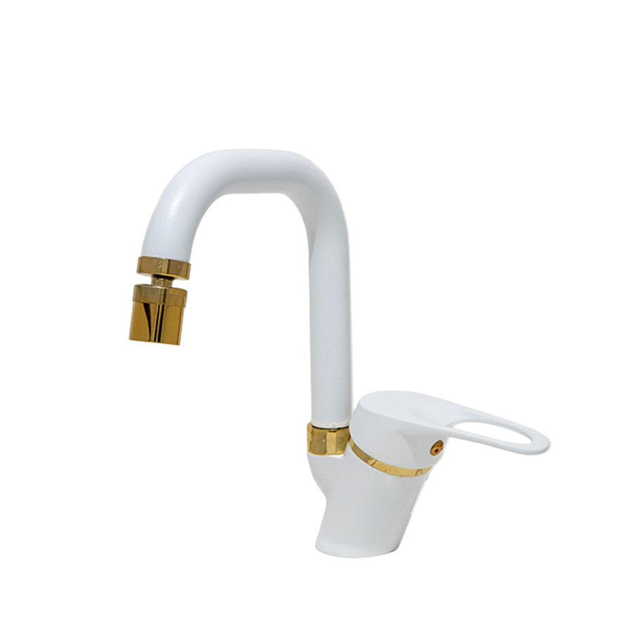 Beyaz Gold 360 Derece Oynar Başlıklı Mutfak-Lavabo Bataryası Köşe Borulu