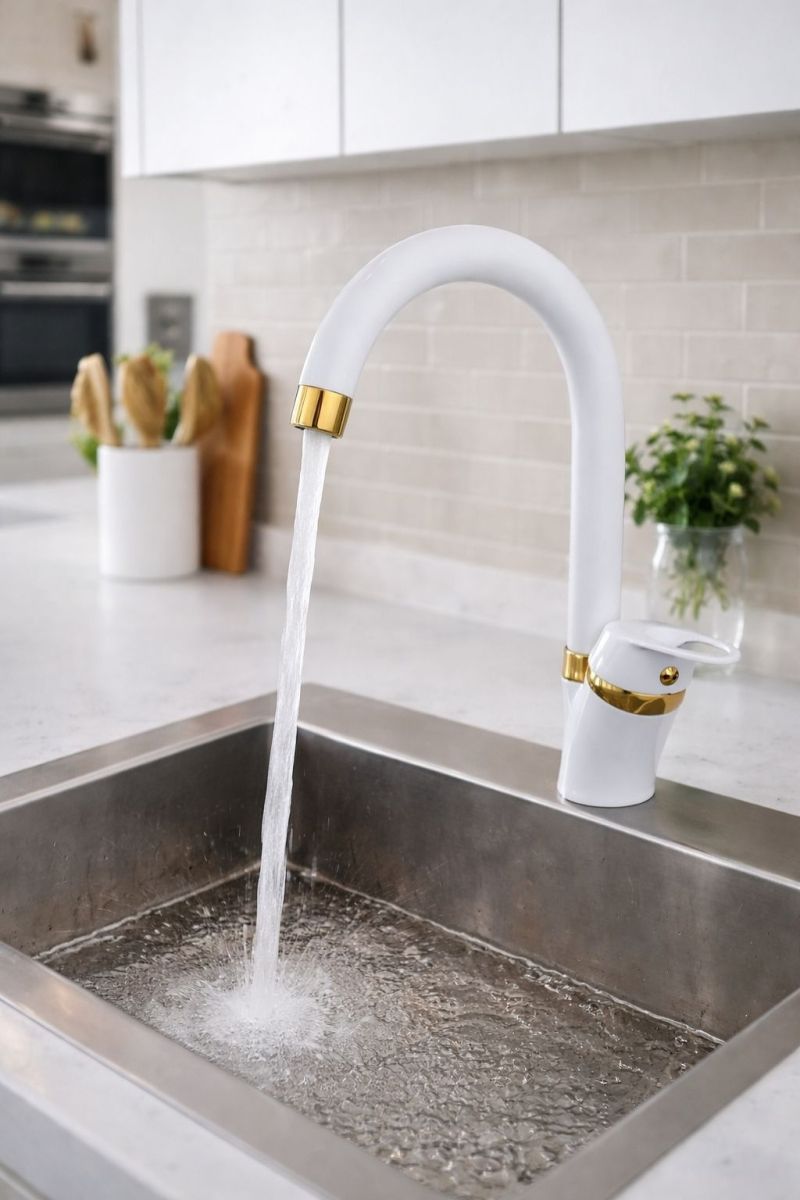 Beyaz Gold Mutfak-Lavabo Bataryası Baston Borulu