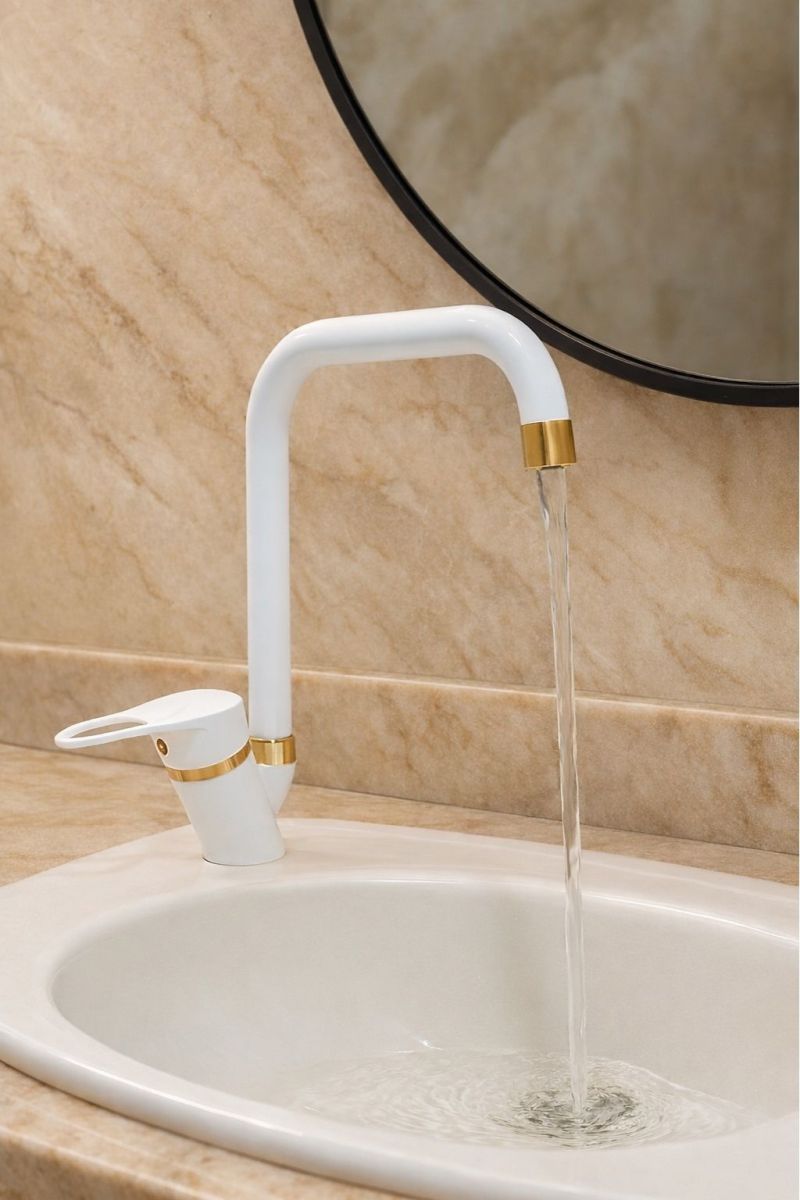 Beyaz Gold Mutfak-Lavabo Bataryası Köşe Borulu