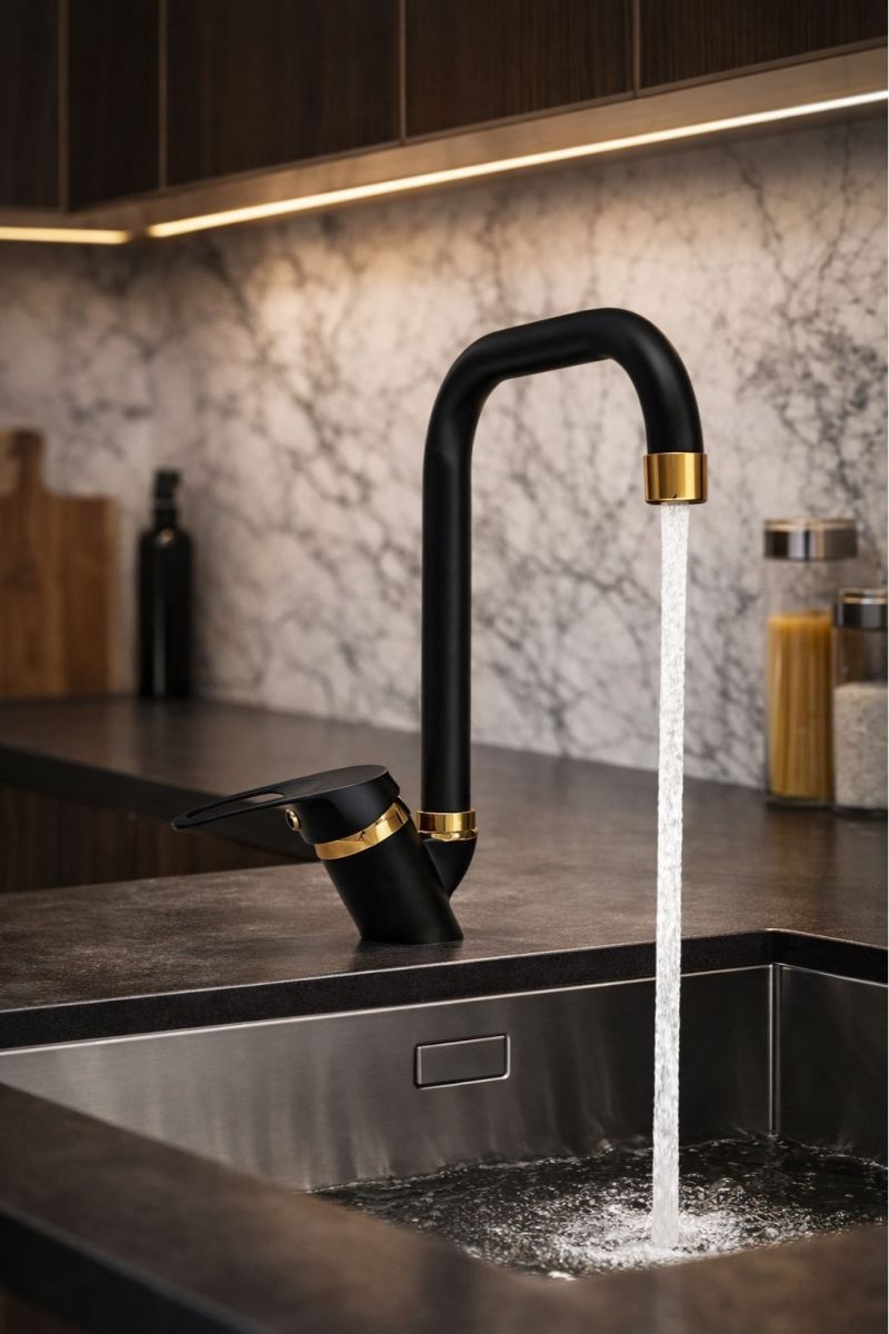 Siyah Gold Mutfak-Lavabo Bataryası Köşe Borulu